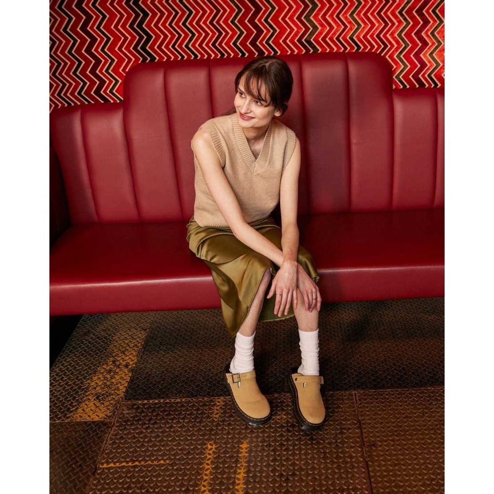 NEW Dr. Martens Zebzag Suede Slingback Platform Mules Tan Clogs Women's 7‎ - Picture 5 of 16